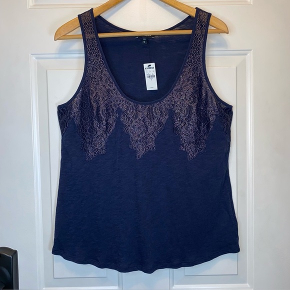 Express NWT Coppery Lace Detailed Navy BlueTank Sz M - Picture 1 of 10